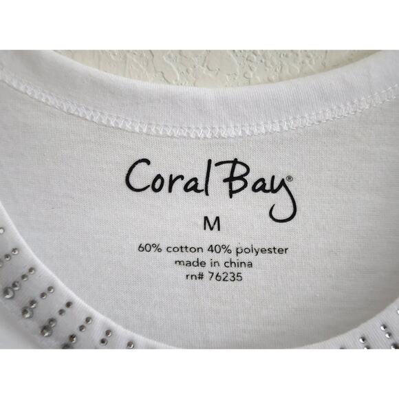 TOP/BLOUSE-CORAL BAY-White-Sleeveless-Rhinestones At Neckline-Size MED - Picture 4 of 10